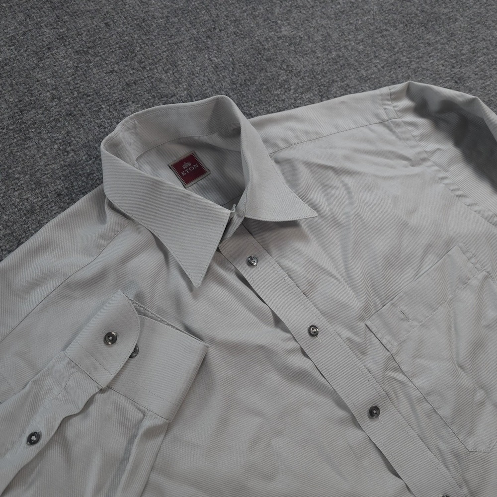 Eton Shirt Mens XL Gray Twill Classic Dress Long Sleeve Business Spread Collar